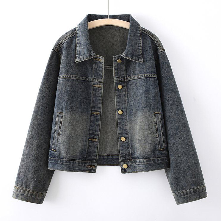 001~100牛仔衣短款时尚百搭休闲翻领水洗长袖简约修身