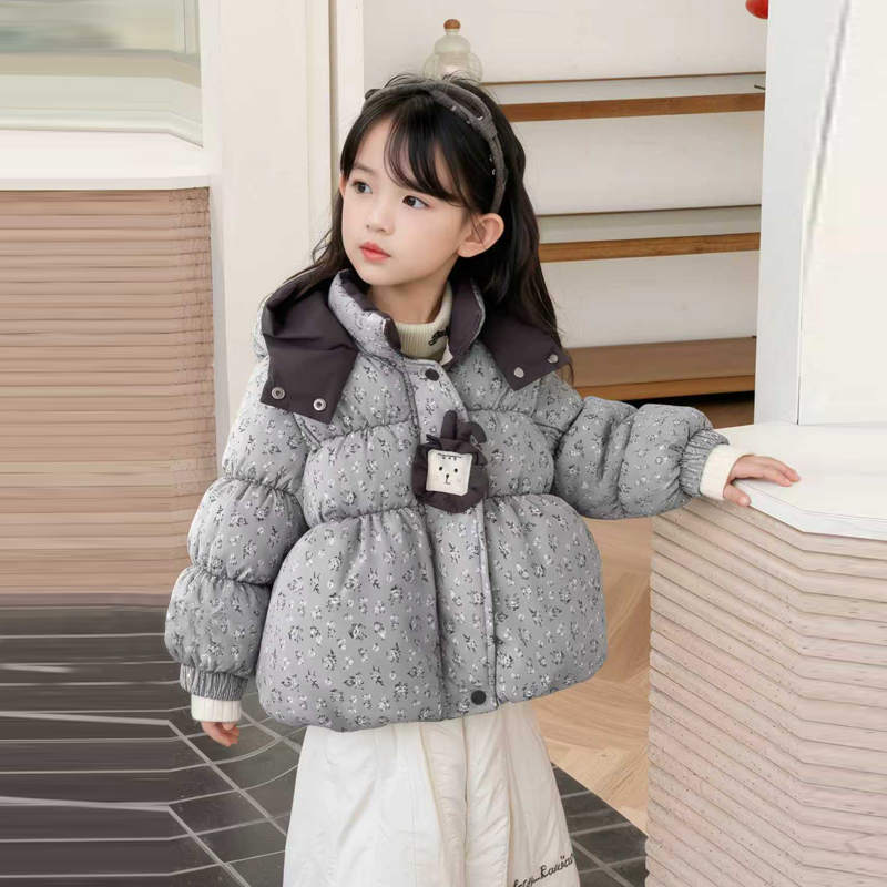 女童棉服中长款2到7岁女童碎花加绒加厚森系保暖连帽冬款可爱棉袄