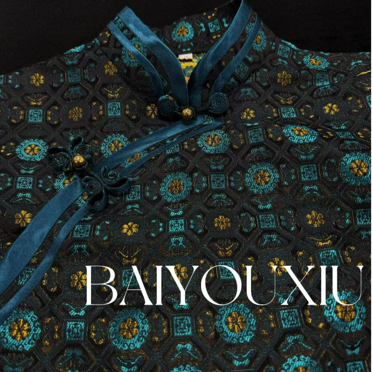 J福禄叠至蓝蝶中国风旗袍复古显身材.宋5608