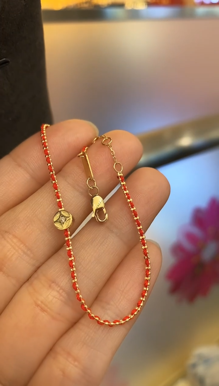 【闪购商品】钻石手饰18K金镶嵌红绳手链