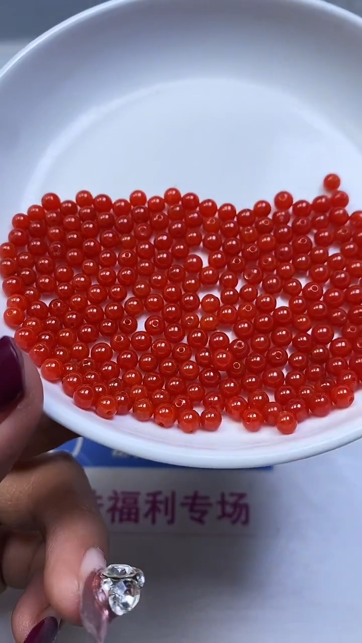 未镶嵌散珠南红玛瑙L417 柿子南红4mm100个8.8元