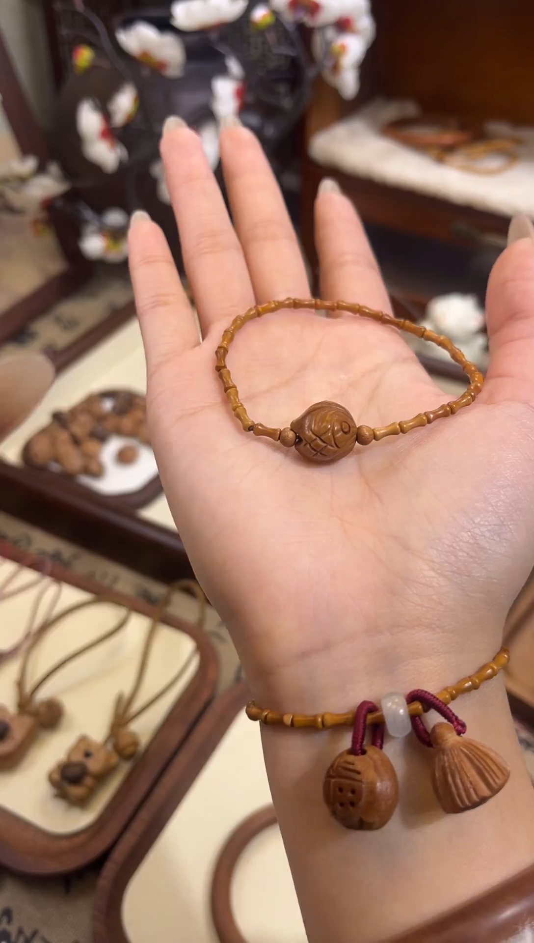 【桃缘行】竹节「锦鲤」桃木桃核辟、挡、驱、护 备注手围