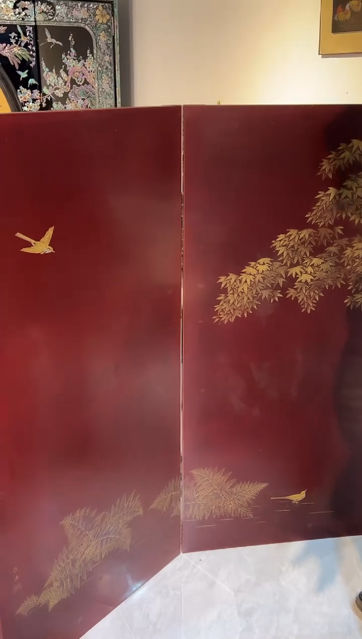 沈金雕刻 两折屏风（作家器）