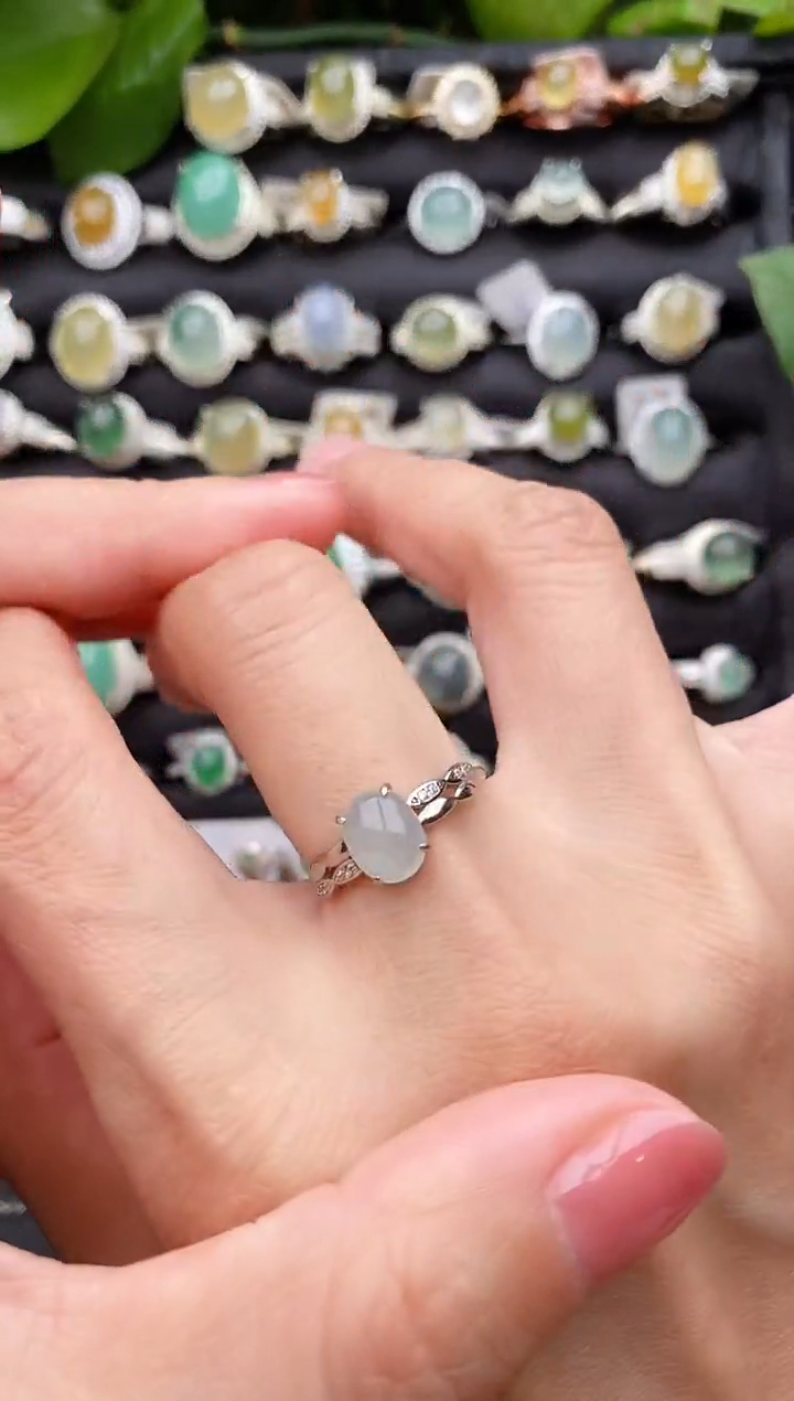 【闪购商品】翡翠戒指银S925镶嵌缅甸天然A货翡翠55  1-8