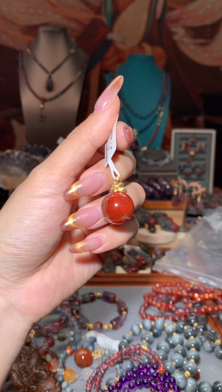 未镶嵌珠宝半成品水晶红极光单珠吊坠17mm