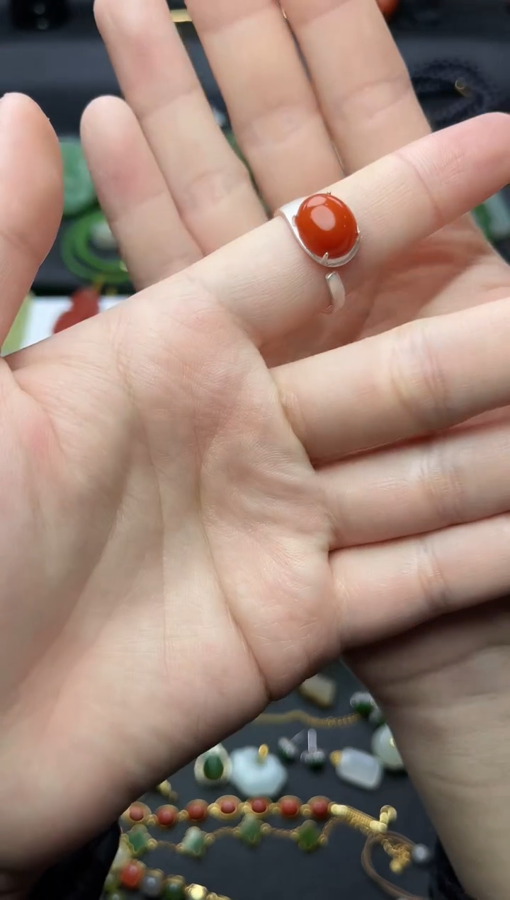 银S925镶嵌戒指南红玛瑙南红戒指06