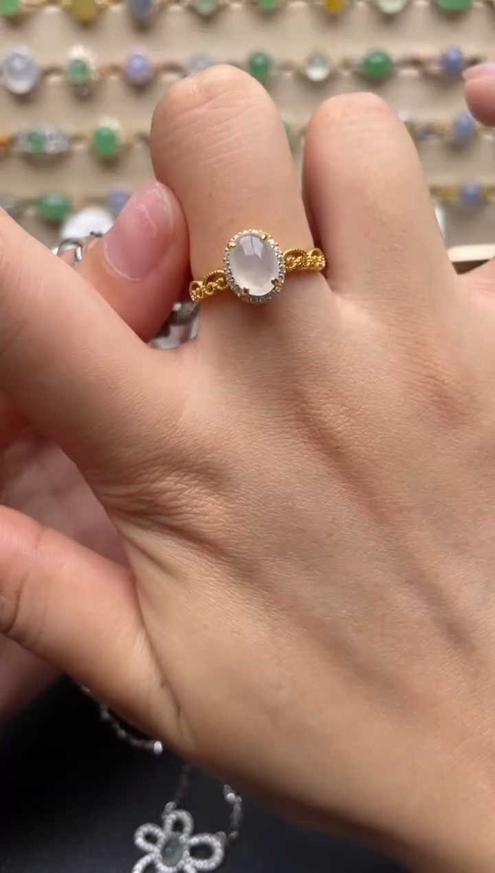 银S925镶嵌戒指翡翠一物一证一礼盒