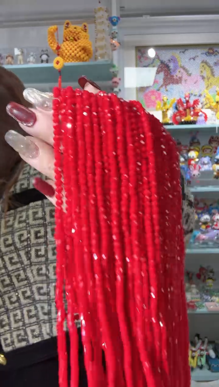 玻璃0388卡4水晶扁10条本色瓷红