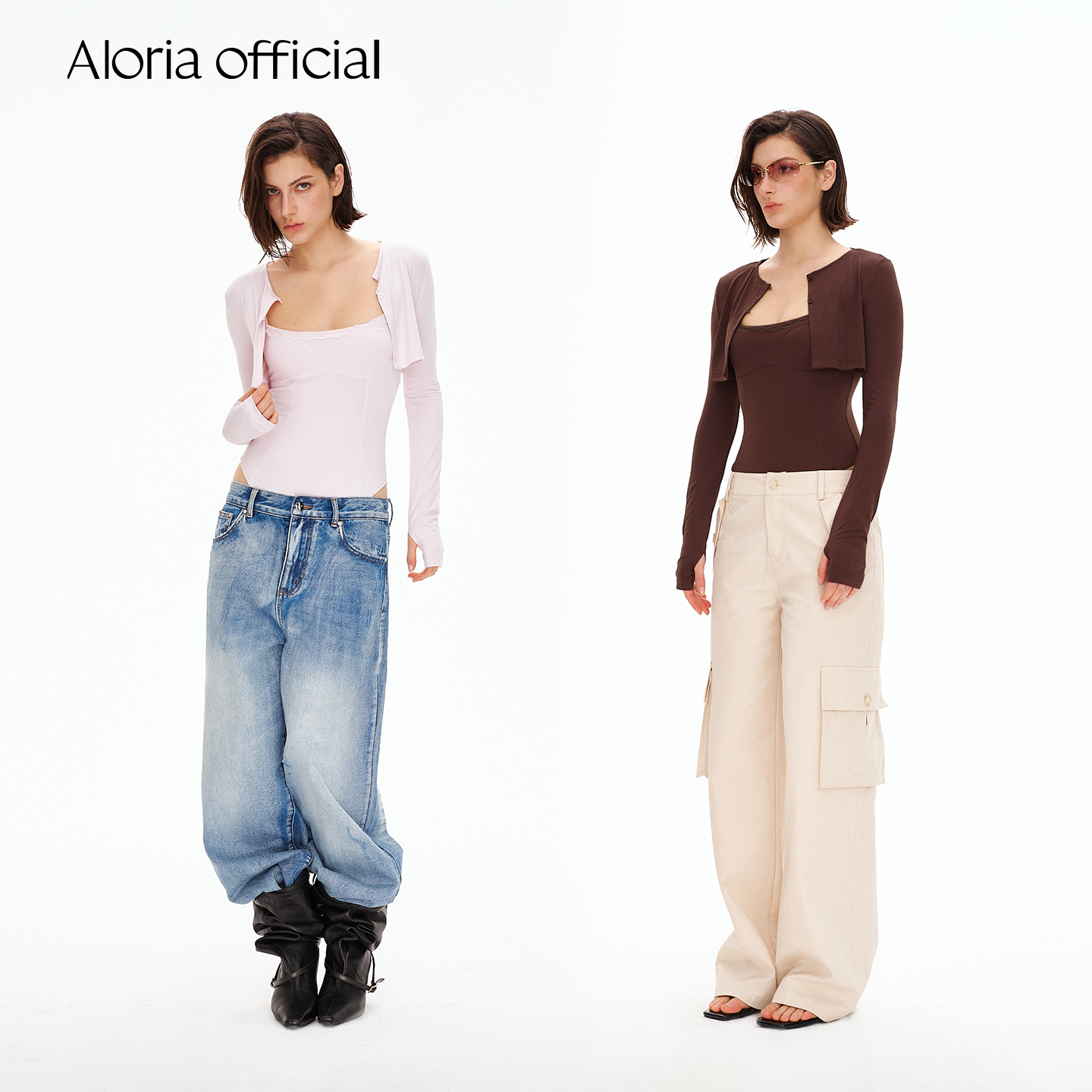 Aloria official 冰皮防晒 蕾丝拼接修身高弹连裆吊带开衫 两件套