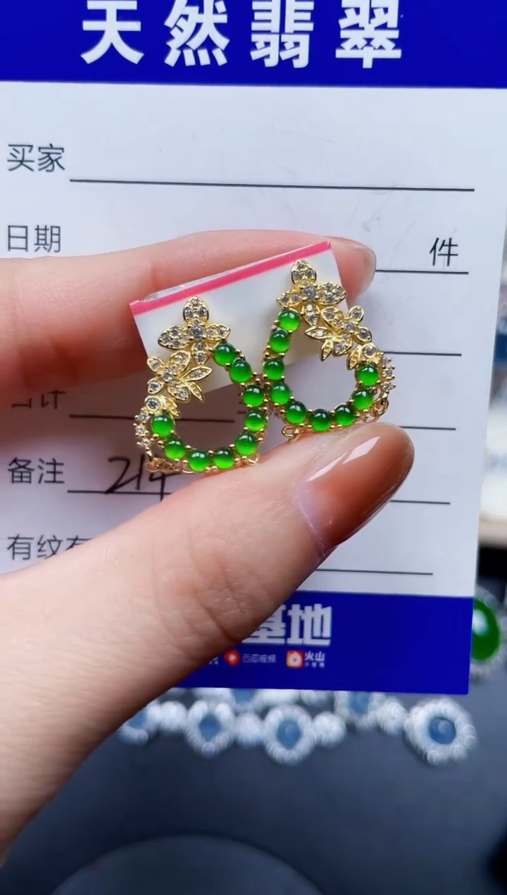 银S925镶嵌翡翠耳饰214