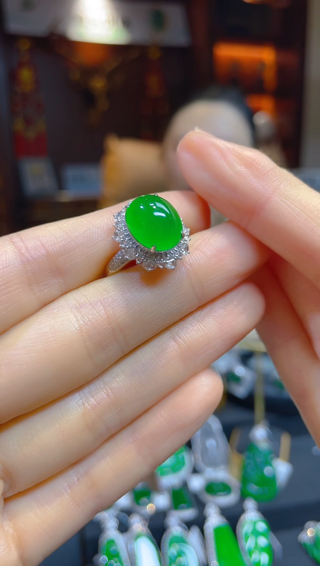 【闪购商品】翡翠戒指18K金镶嵌101718天然A货翡翠戒指