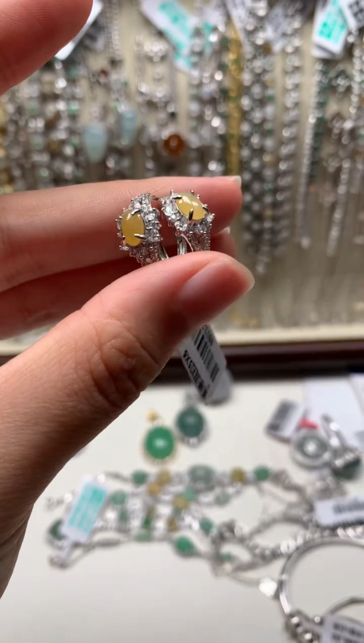 银S925镶嵌戒指翡翠耳饰12