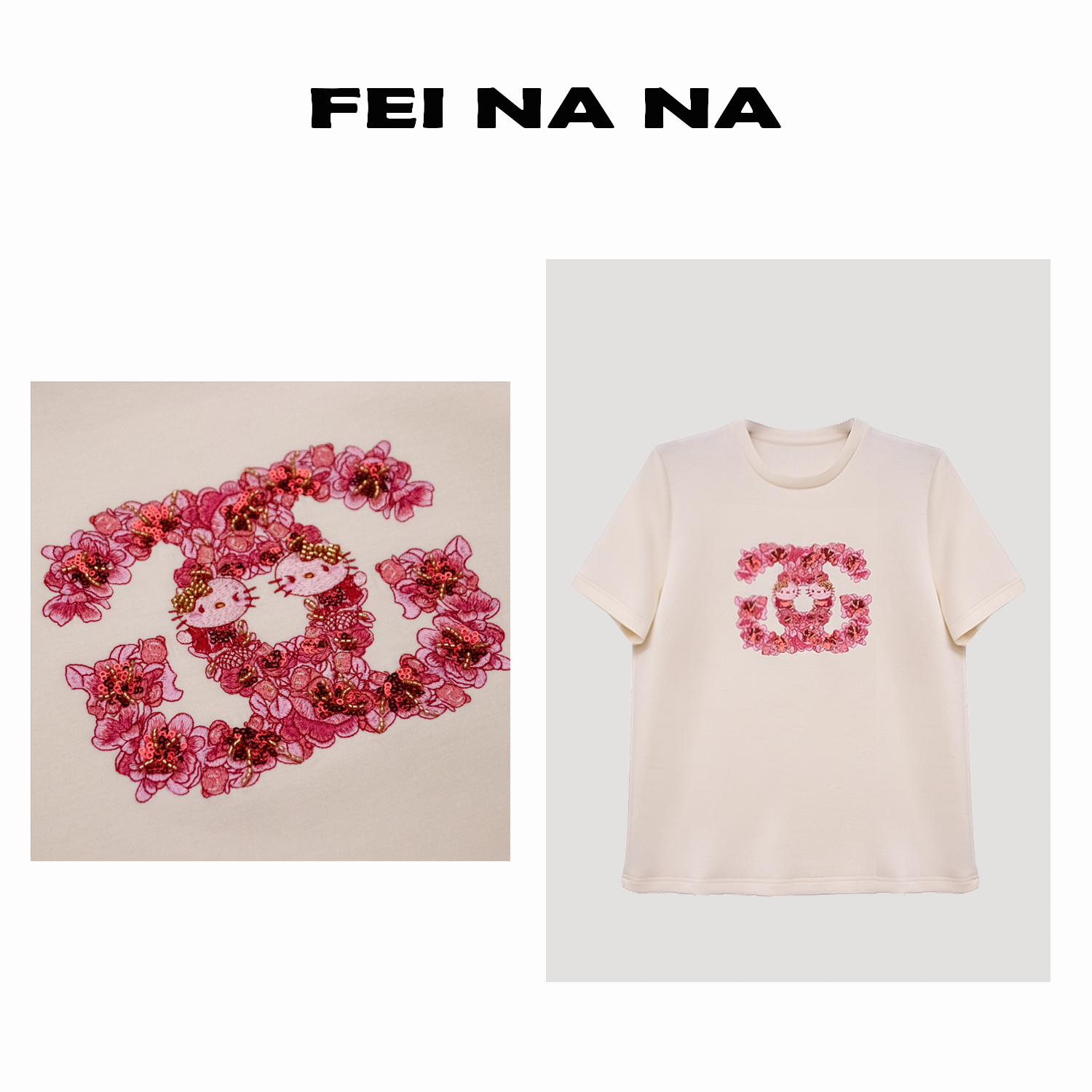 【feinana重工刺绣】2025早春新款圆领正肩减龄百搭短袖T恤 021406