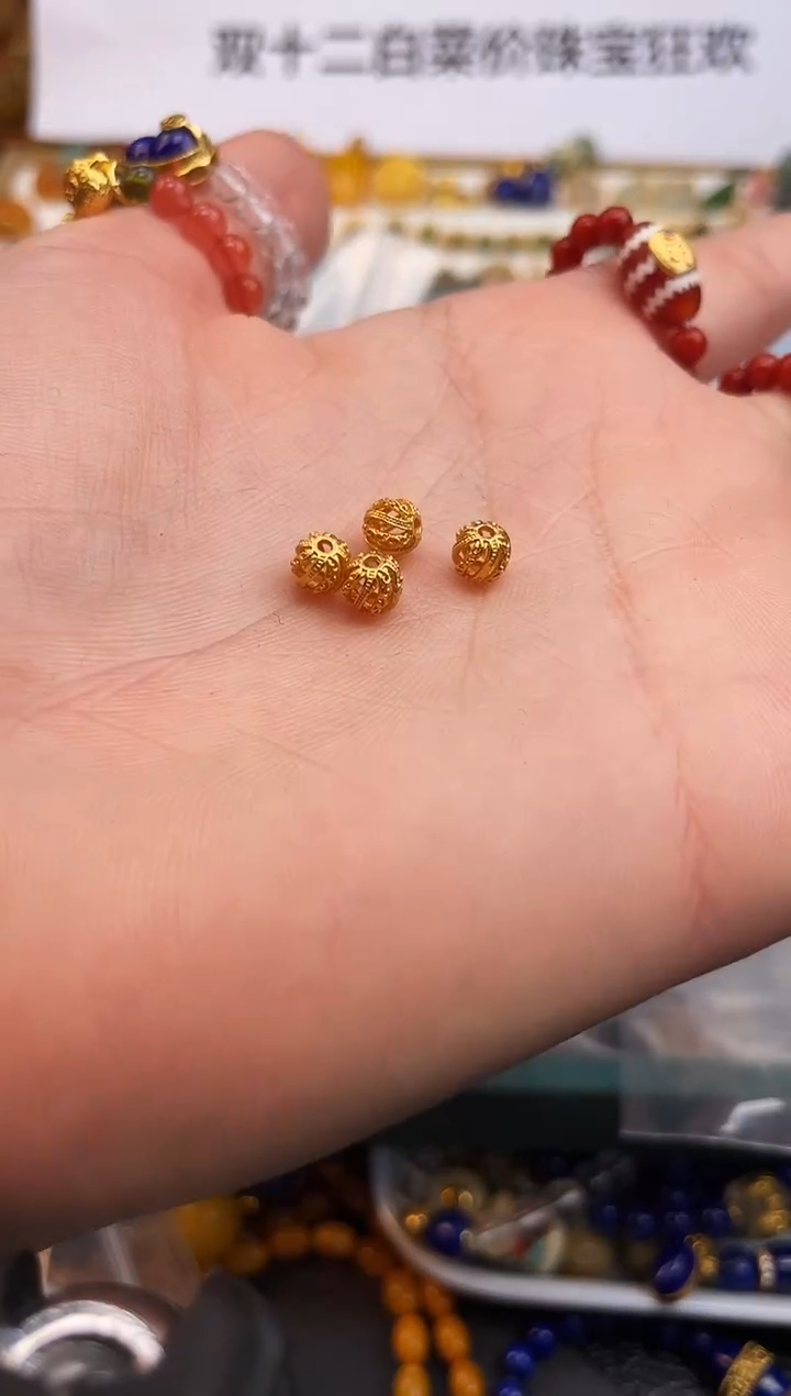 无925银金色镂空小球四个装