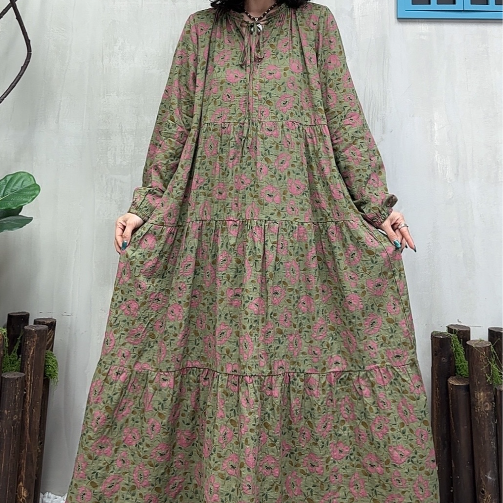 10784新款夏季优雅减龄宽松碎花连衣裙QZ