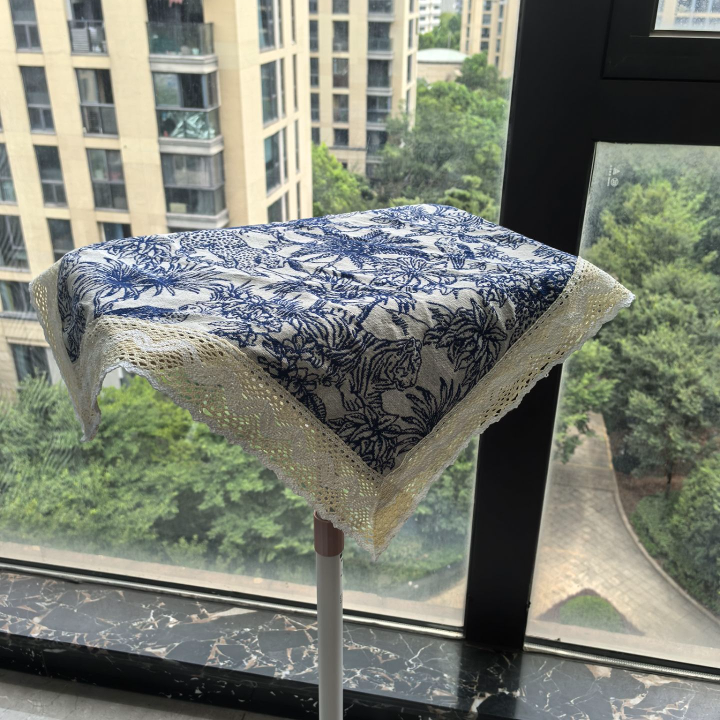 【60*60蓝色椰子树】蓝色桌布茶几餐桌盖布喜庆新年圆形桌面装饰