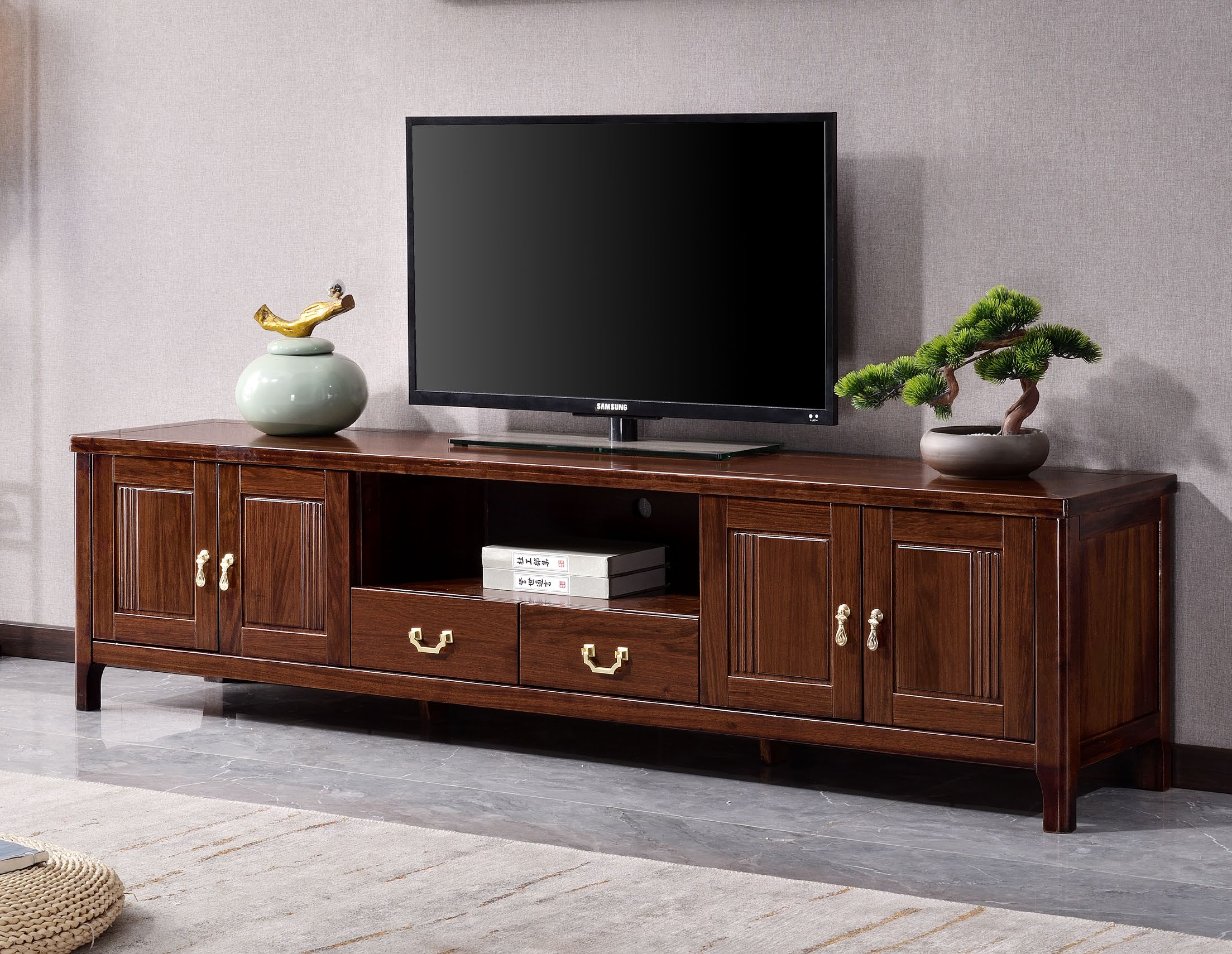 【旭唐电视柜】新中式现代轻奢风北美白橡木实木电视柜客厅落地柜