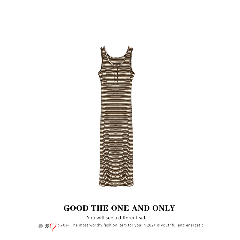 【浮生若梦】时尚气质设计感条纹背心裙301142