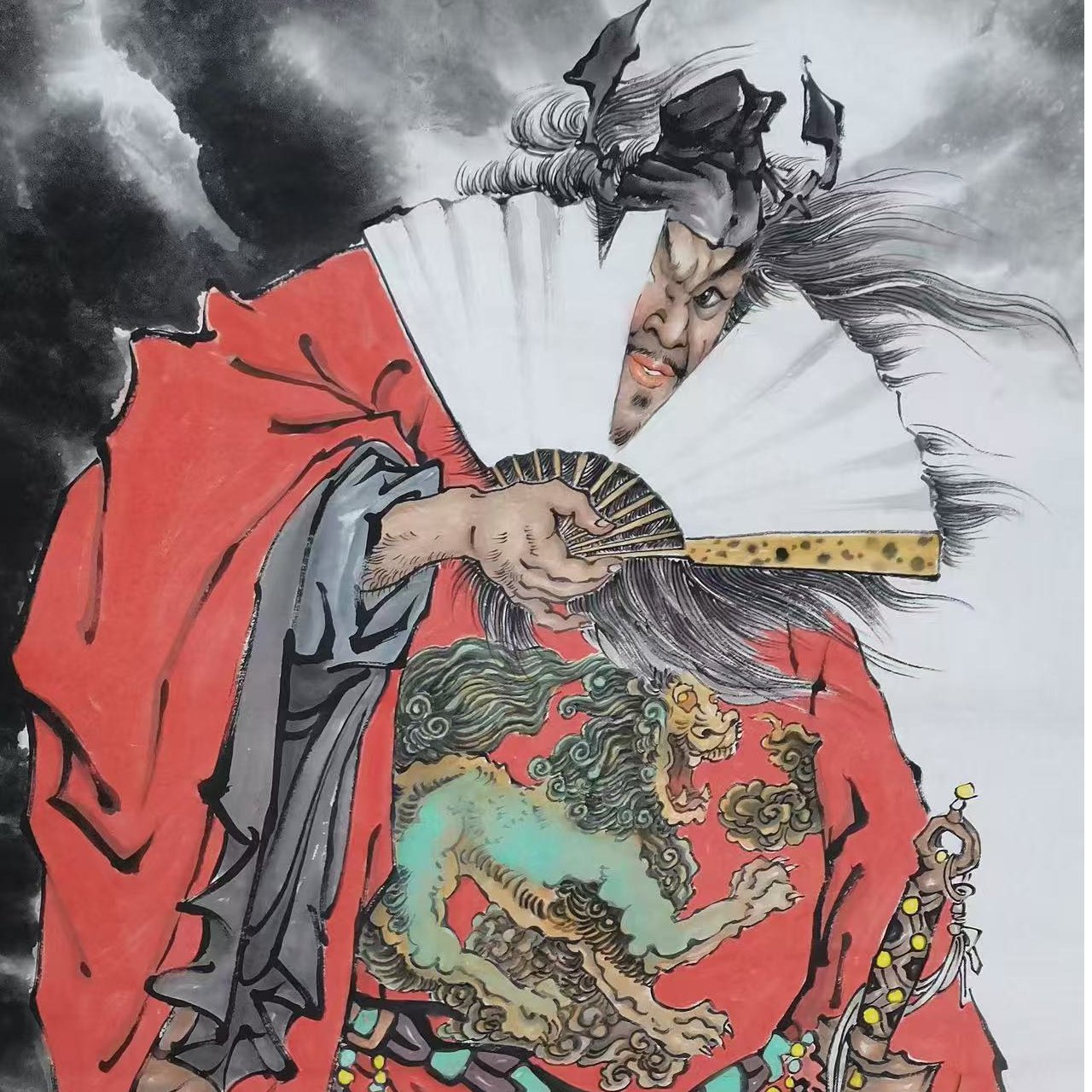 郭春雷国画《钟馗图》四尺手绘带锦绫装裱