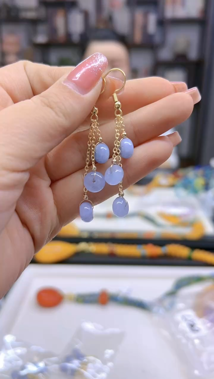 【闪购商品】海蓝宝石耳坠14K金镶嵌E457