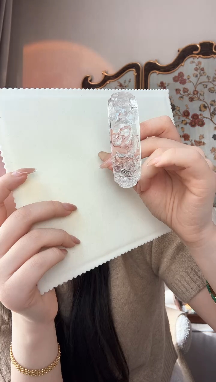 【闪购商品】水晶手镯未镶嵌58#龙凤白水晶手镯