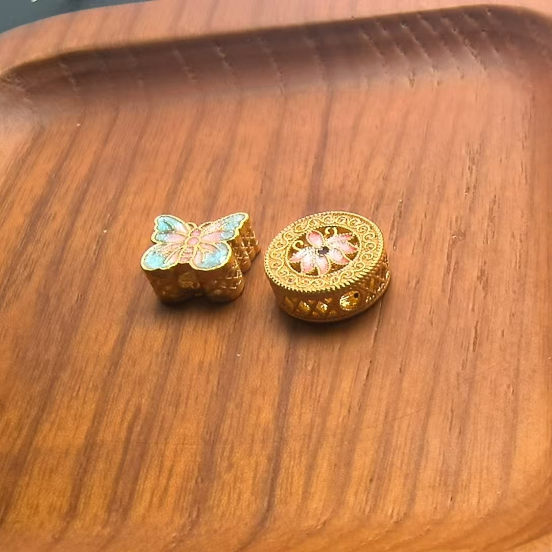 紫粉色宝相花双面同色卡扁珠特定孔径饰品