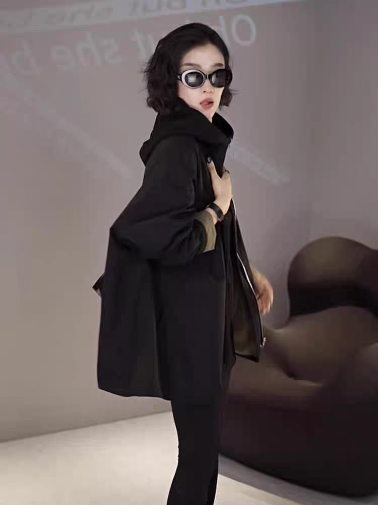 023加绒加厚撞色两面穿风衣女士外套