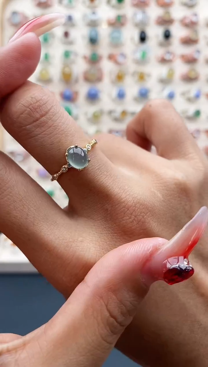 【闪购商品】翡翠戒指银S925镶嵌缅甸天然A货翡翠222  3+10