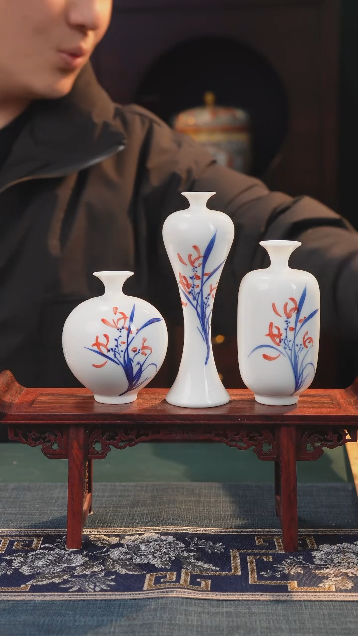 【闪购商品】摆件纯手工手绘高白泥瓷〖三件套〗