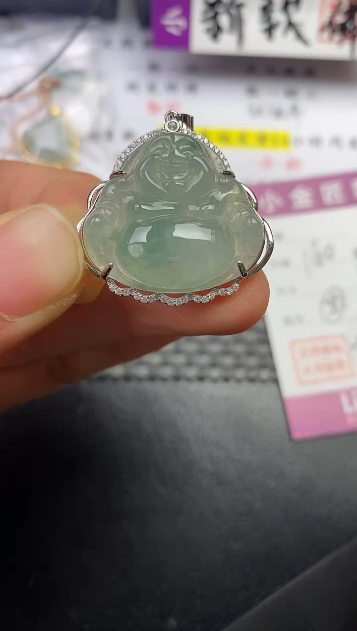 颈饰银S925镶嵌翡翠毛**嘛挂件