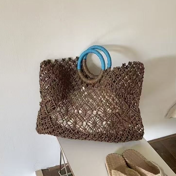 【秀秀新品】 小众镂空带内袋手提编织包