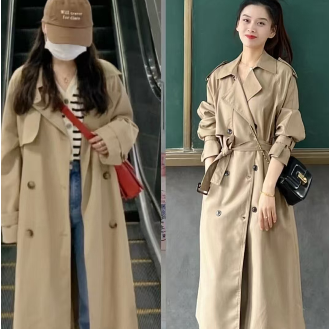 女长款中长款英伦宽松小个子风衣女装卡其色百搭
