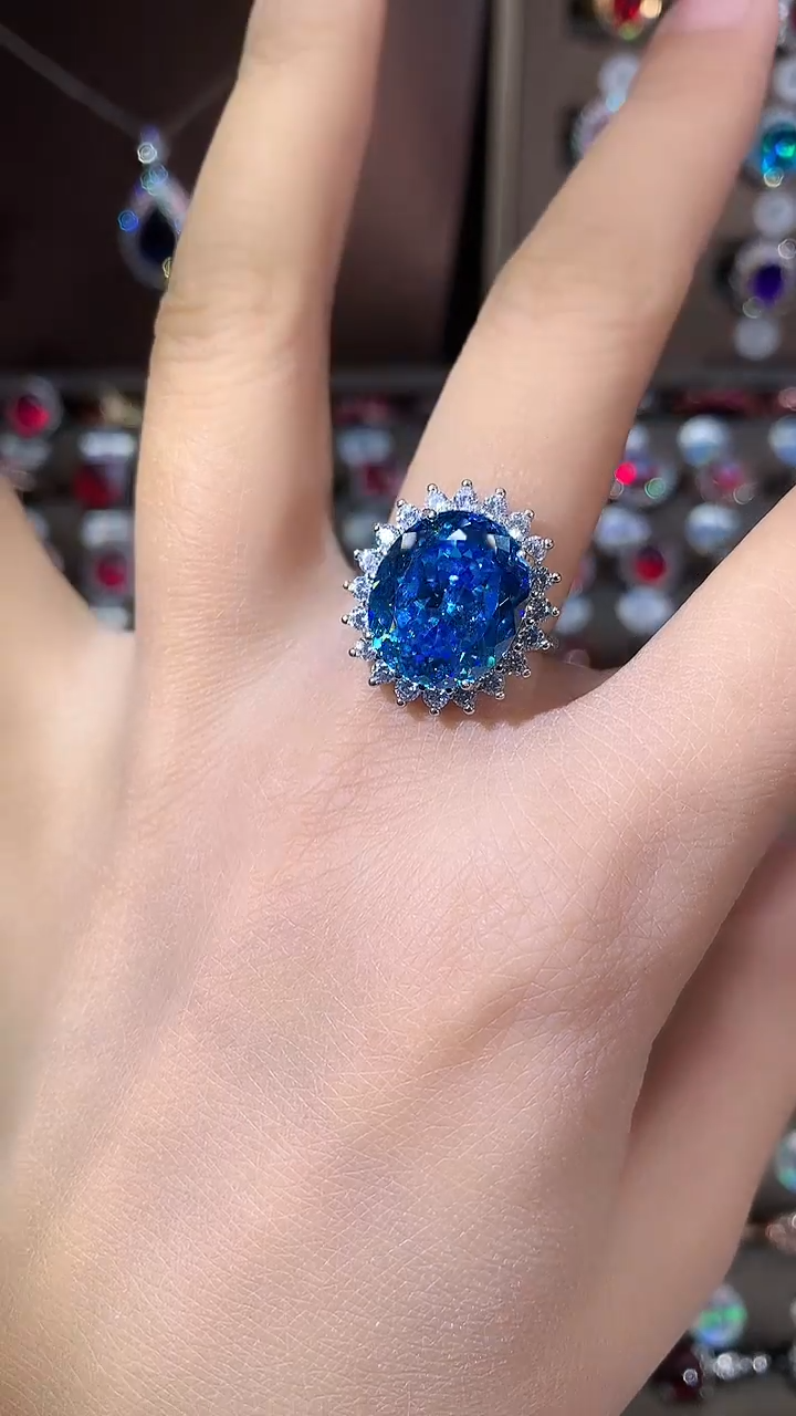 无925银海蓝色鸟巢切戒指