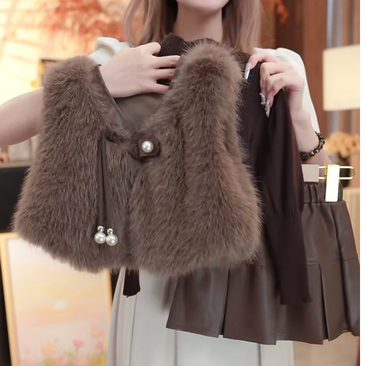 Y2【悦禾】新款女童新款设计感纯色高级感马甲打底衫皮裙套装6041