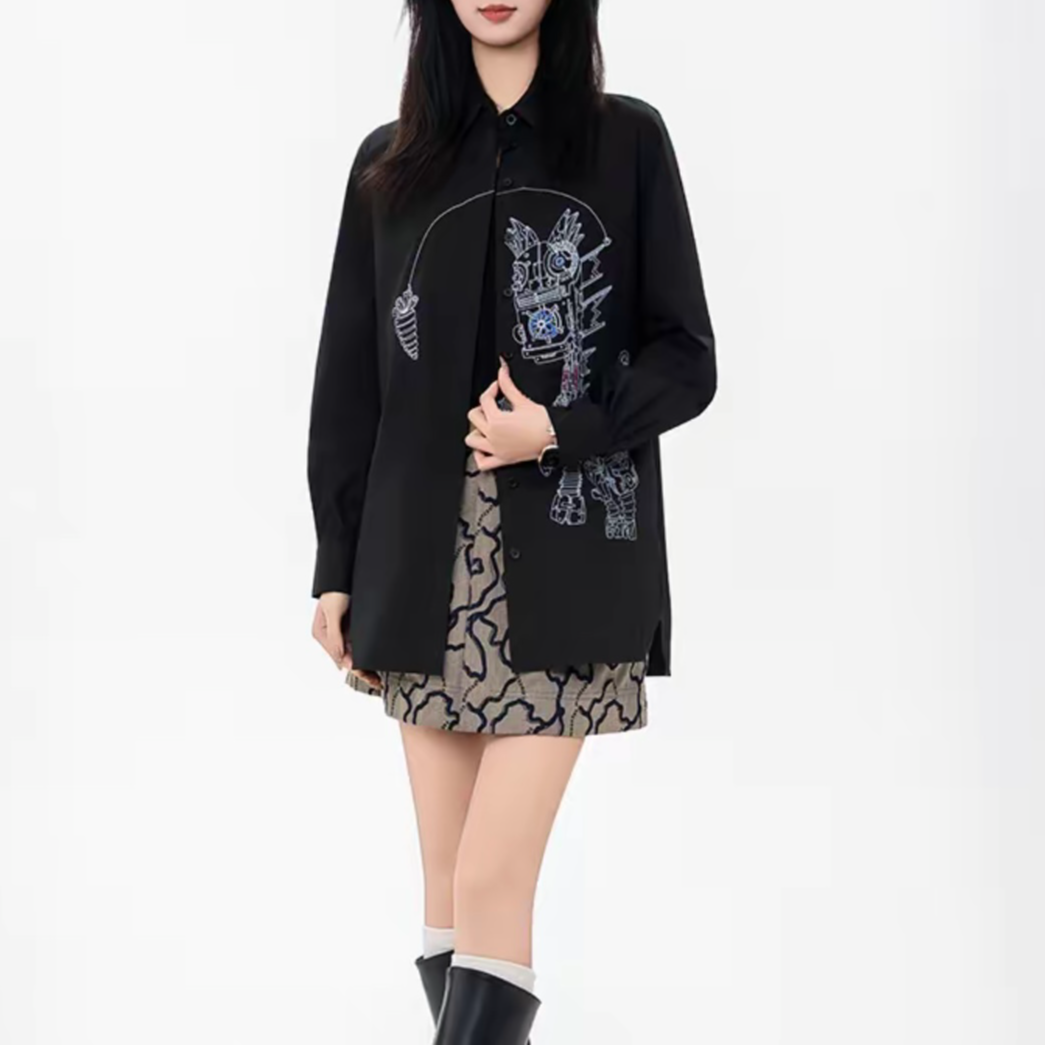 AMASS/阿玛施春秋新款时尚休闲百搭简约印花长袖5300901