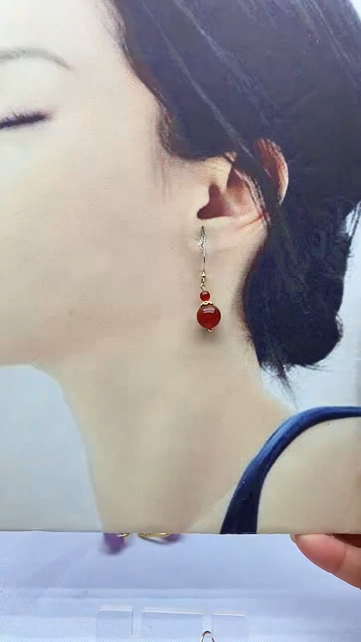 【闪购商品】南红玛瑙耳饰银S925镀金镶嵌77