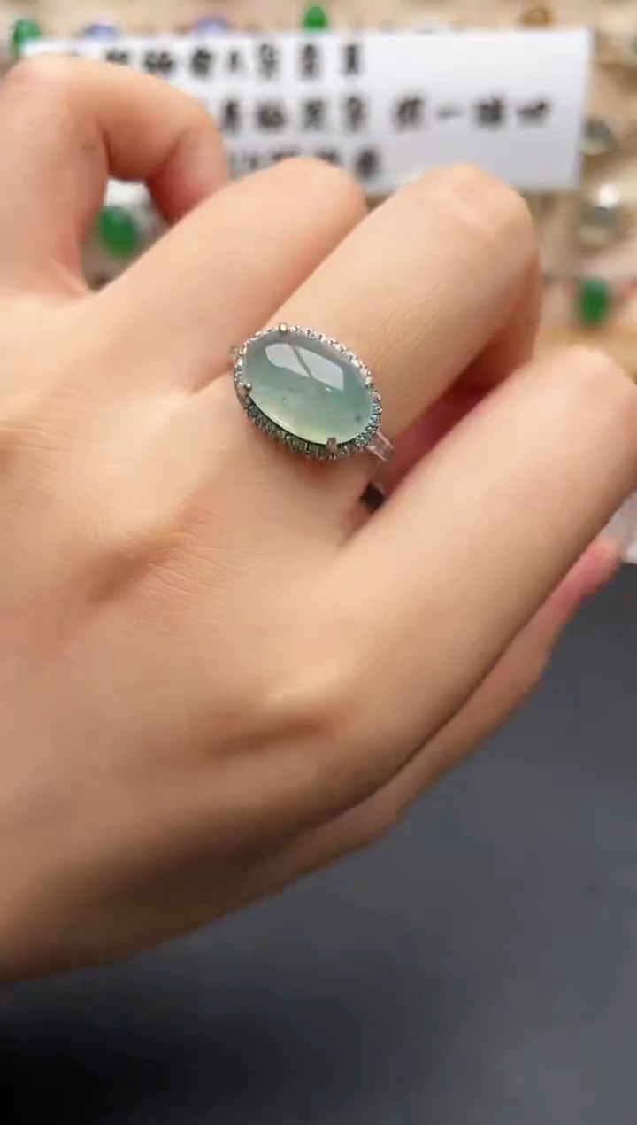 银S925镶嵌戒指翡翠一物一证一礼盒