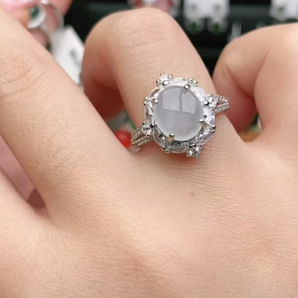 鑫辰珠宝天然A货翡翠银镶嵌设计款开口女戒指时尚百搭