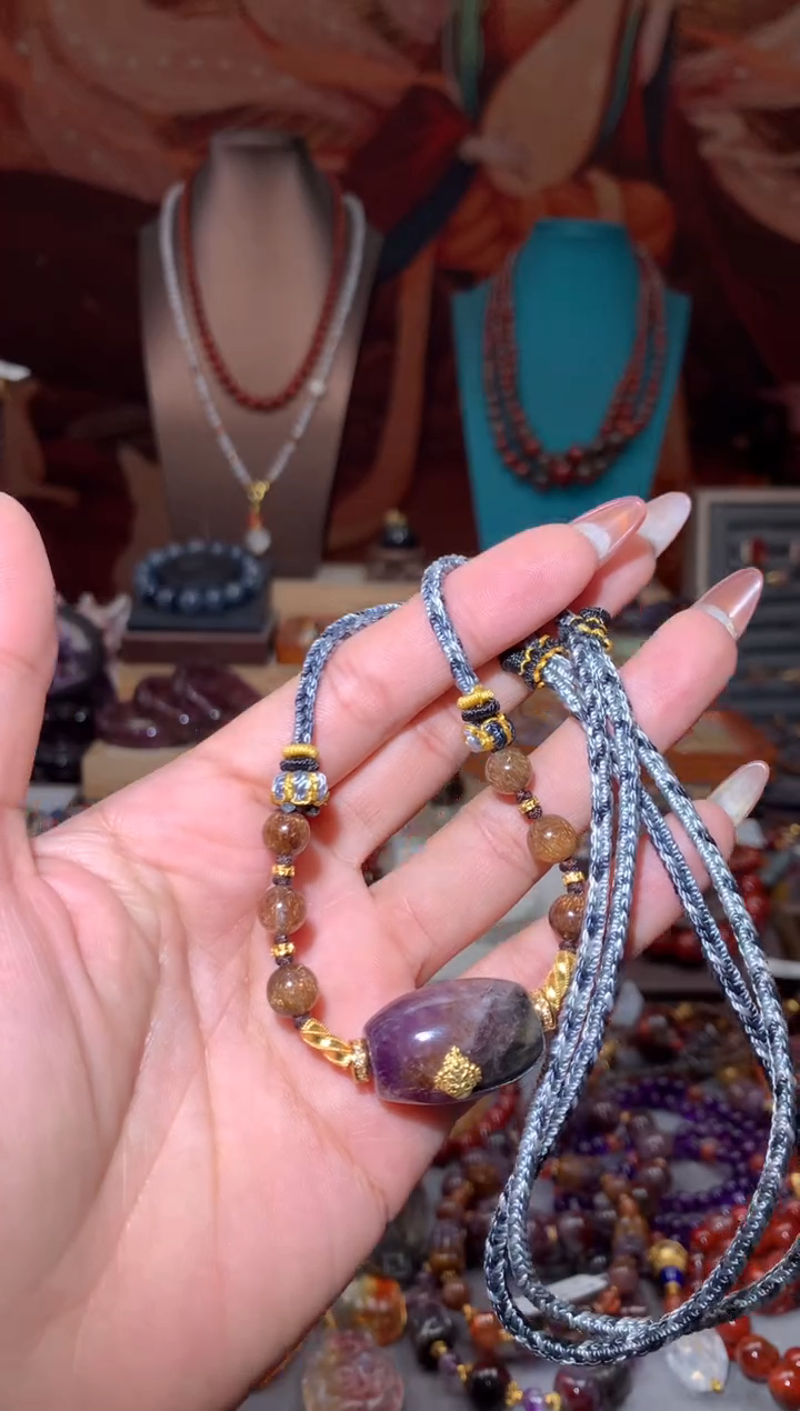 未镶嵌珠宝半成品水晶极光紫钛桶珠套链多样性发其1