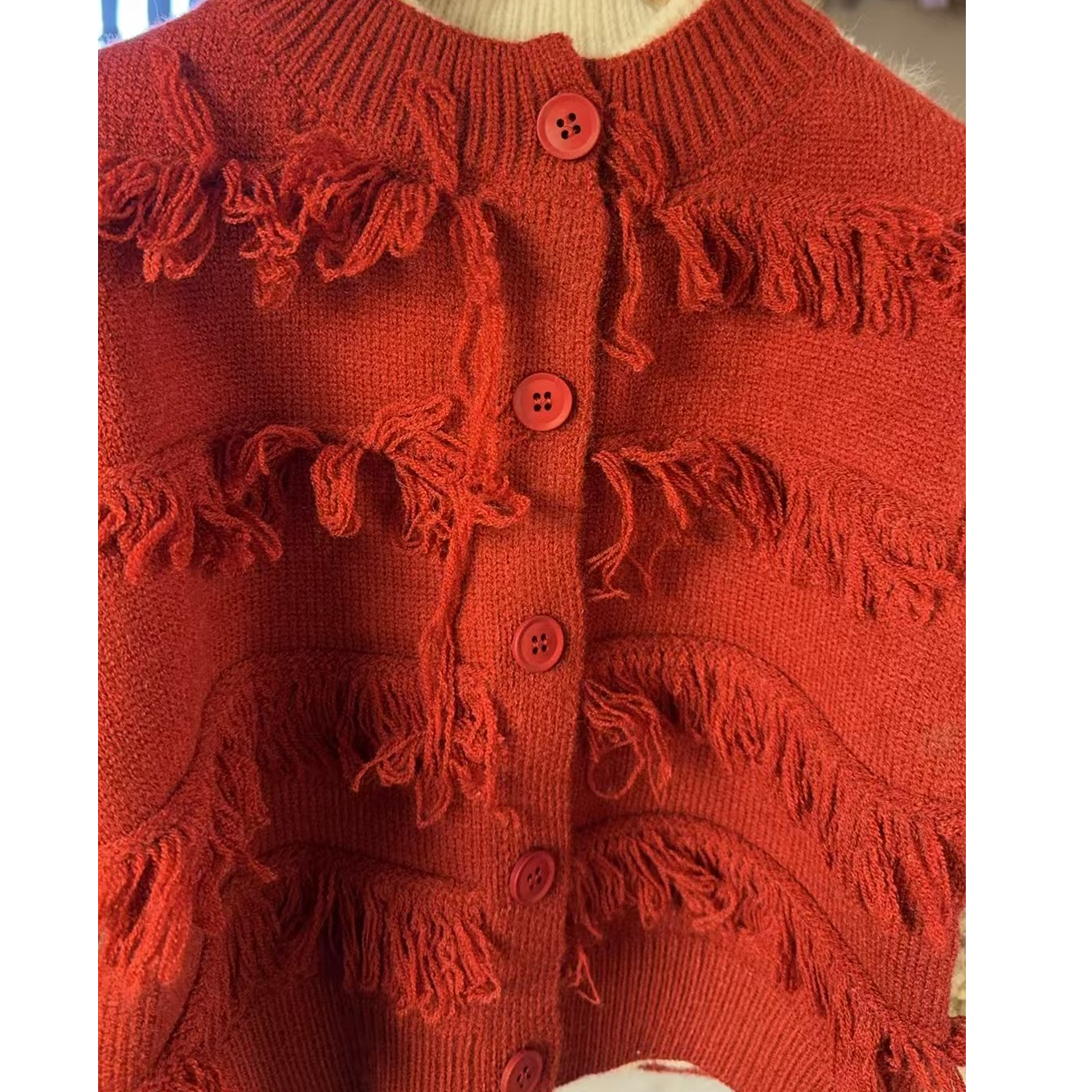 洋气女宝针织流苏女宝针织开衫时尚百搭红色秋冬