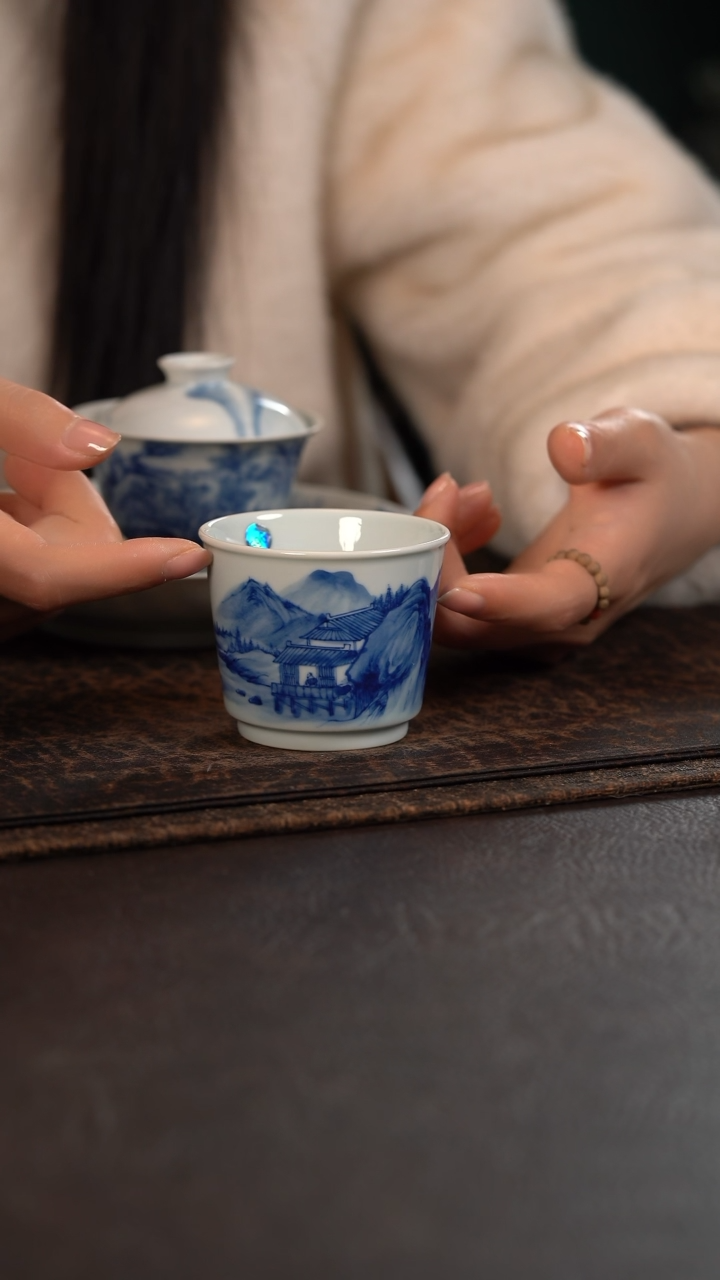【闪购商品】杯596号HLX陶瓷重工山水厚胎马蹄杯随机