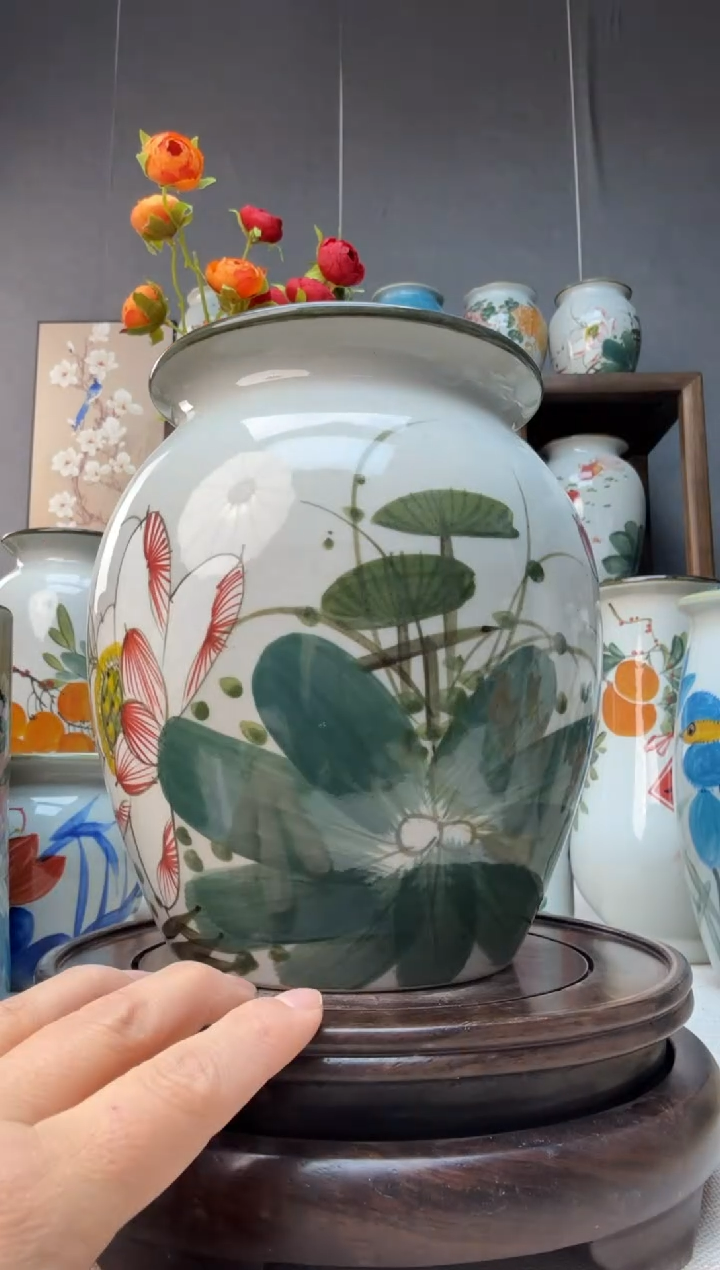 【闪购商品】瓶景德镇手绘陶瓷花瓶无孔高18口13左右