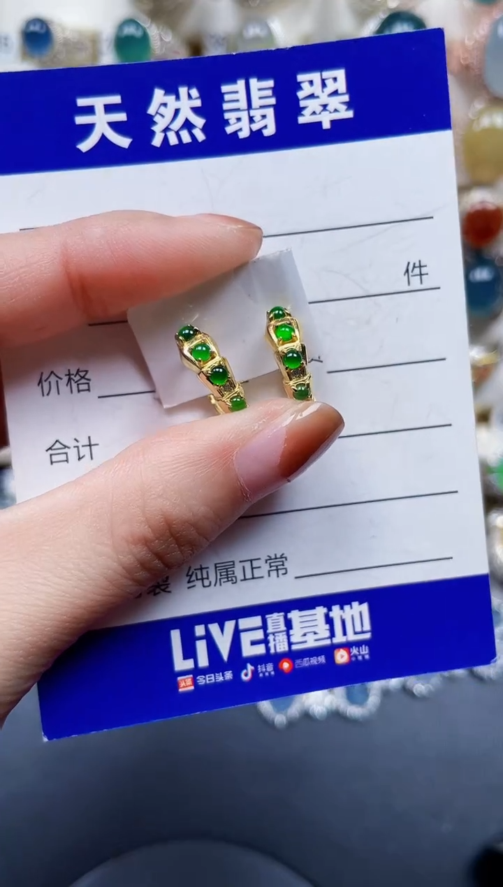 银S925镶嵌翡翠耳饰697