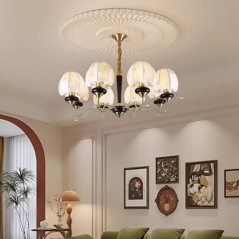 法式复古风客厅吊灯设计师中古卧室主灯创意浪漫南洋美式实木布艺