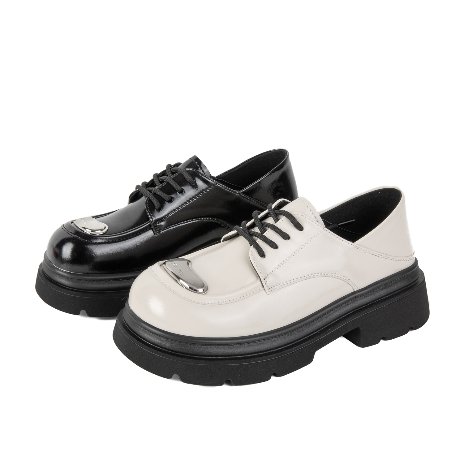 【金夫人】3169-42粗跟厚底乐福鞋圆头金属铁头扣小皮鞋