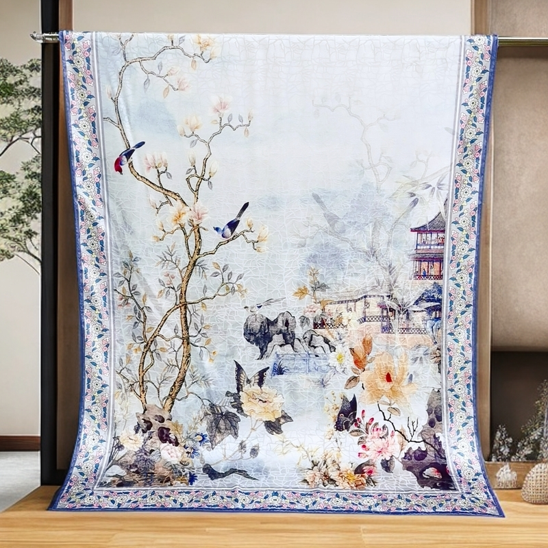 上海故事B07捡漏双色180*70cm 鸟语春深长巾轻奢香云提花重磅礼物