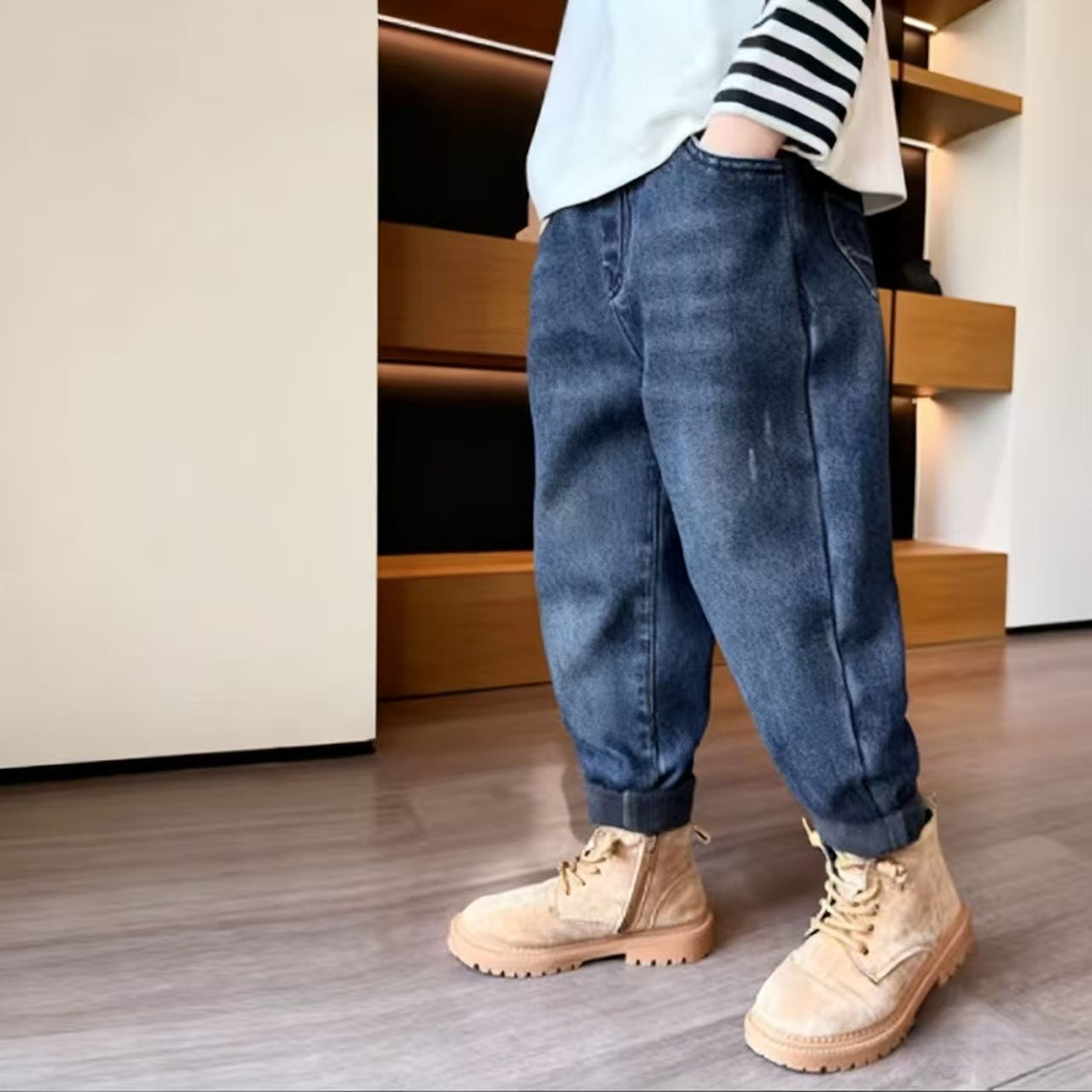 F4-622御儿童秋冬百搭加绒牛仔裤(YB1055)