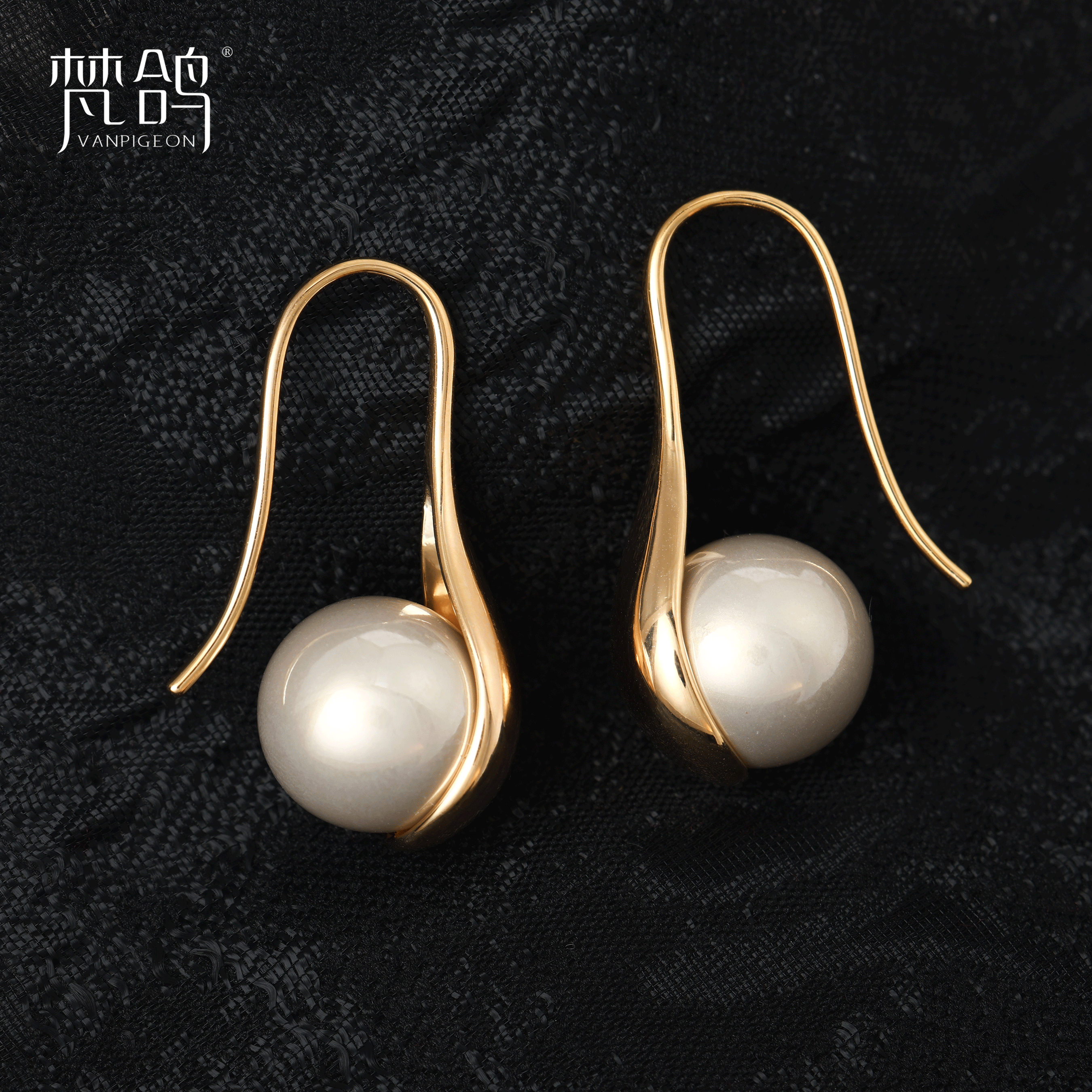 VANPIGEON/梵鸽 黄铜耳饰 金圈嵌珠耳挂高级感精致轻奢耳环耳钉
