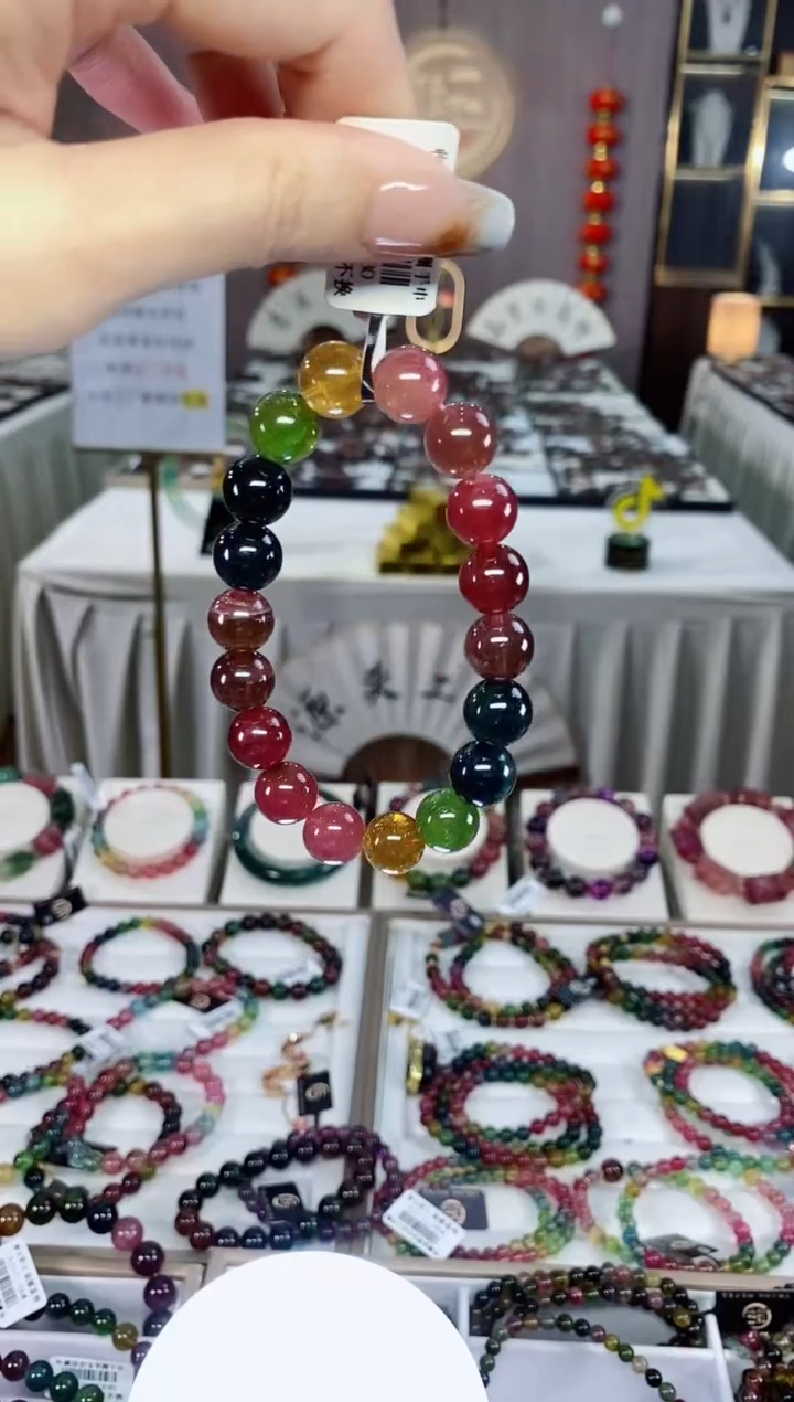 老矿碧玺色标彩虹单圈手串11mm+未镶嵌碧玺dan多样性发货一条