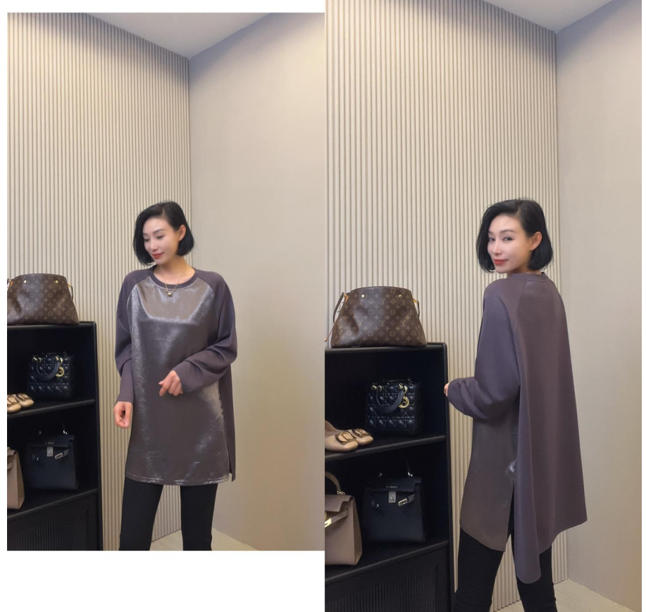 蒋姐家 秋季新款前醋酸侧开衩大版衫 璋2955